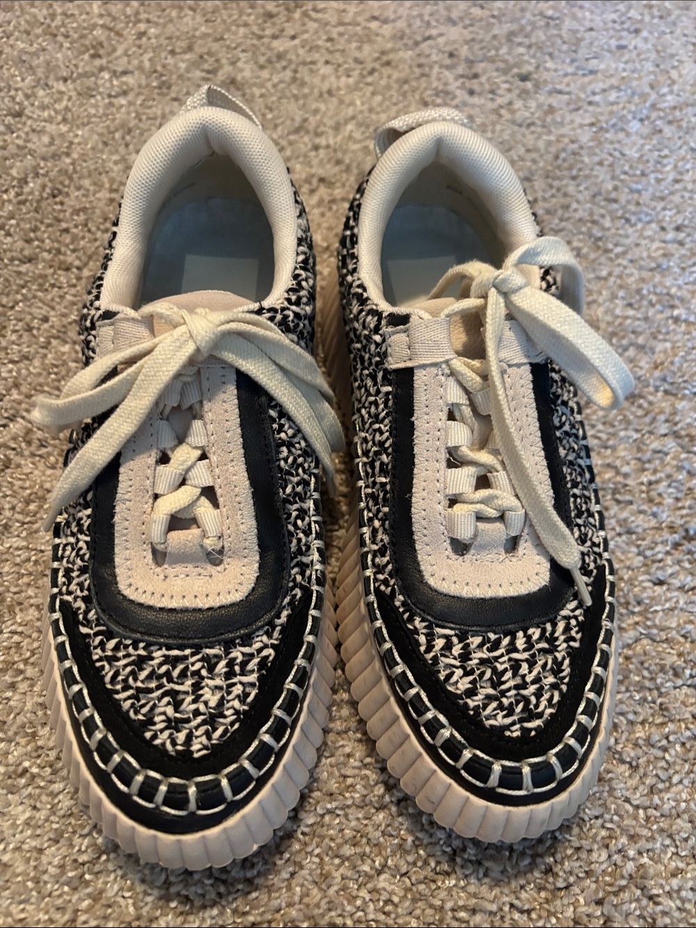 Dolce Vita Casual Knit Lace-Up Women's Sneakers in Black and Cream
